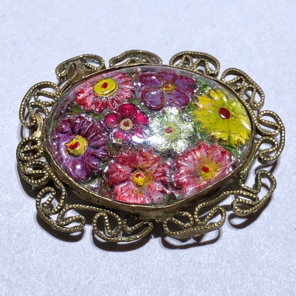 Antique Czechoslovakia Glass bubble flower belt buckle - Picture 2 of 5